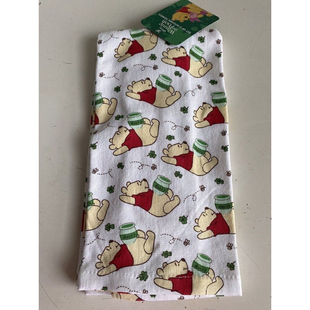 2 Pack Disney Winnie The Pooh Kitchen Hand Towels St.‎ Patrick’s Day Clover Bees